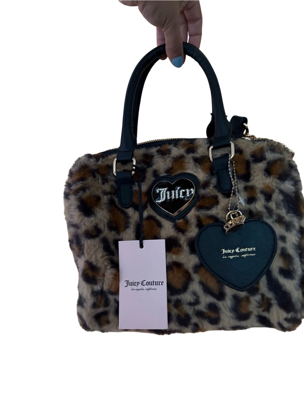 Juicy Couture Leopard Print Faux Fur Satchel with Black Accents